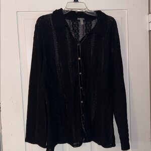 J.JILL Women’s Lacey Long Sleeve Top Black Size 3X Velvet Trim Dark Romantic